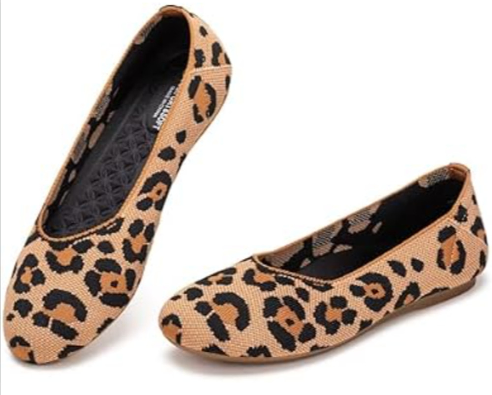 Frank Mully Women's Knit Ballet Flats Leopard Cheetah Print Round Toe Size 9